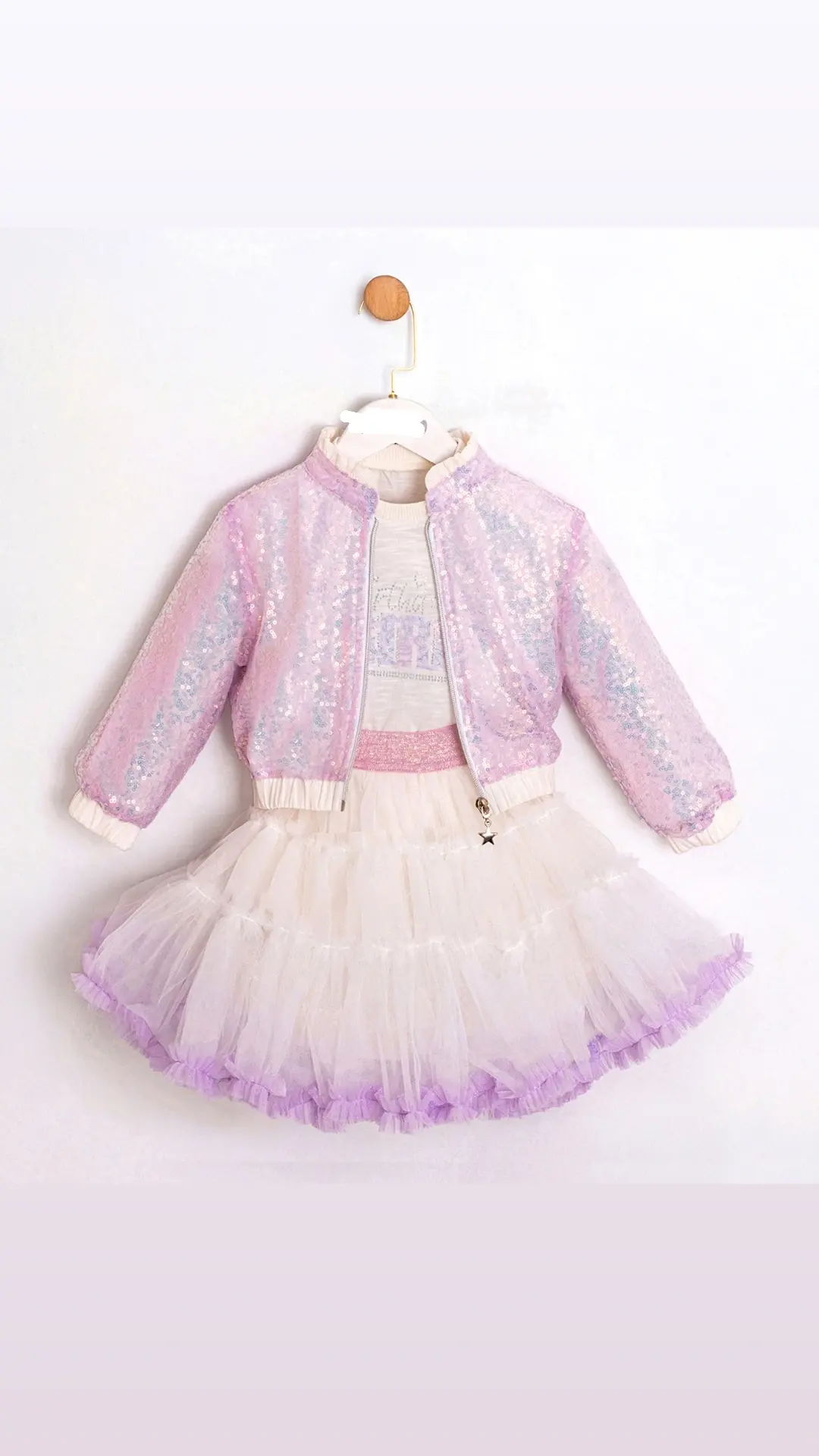 Payet ceket karnaval etek üçlü takım lila