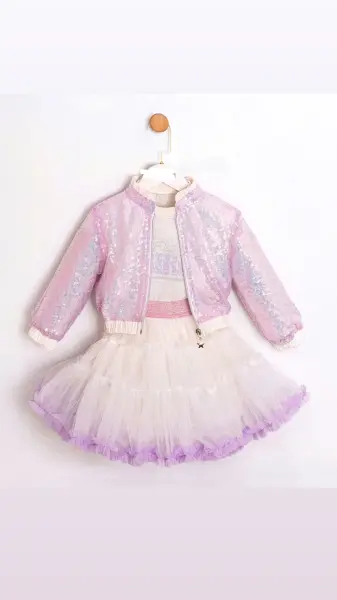 Payet ceket karnaval etek üçlü takım lila