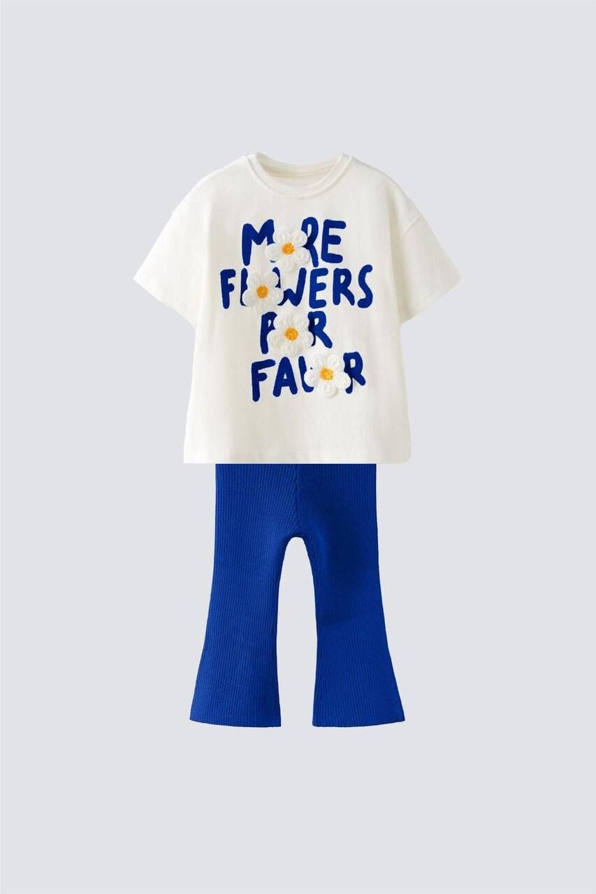 Flower punch işlemeli taytlı takım