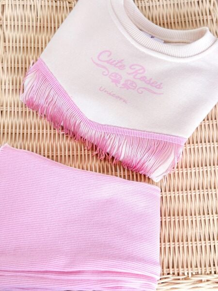 Püskül detaylı taytlı takım pembe