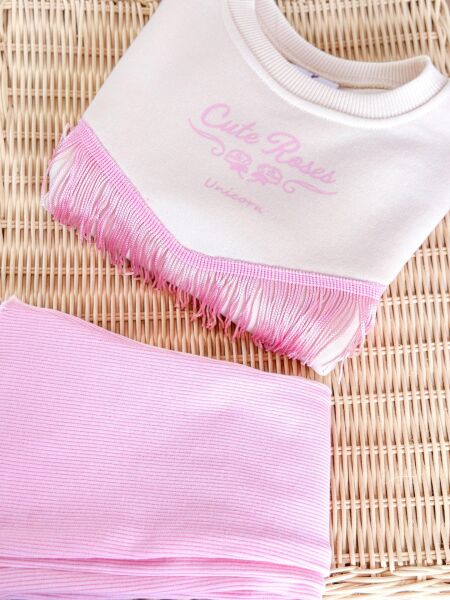 Püskül detaylı taytlı takım pembe