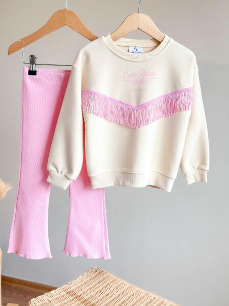 Püskül detaylı taytlı takım pembe