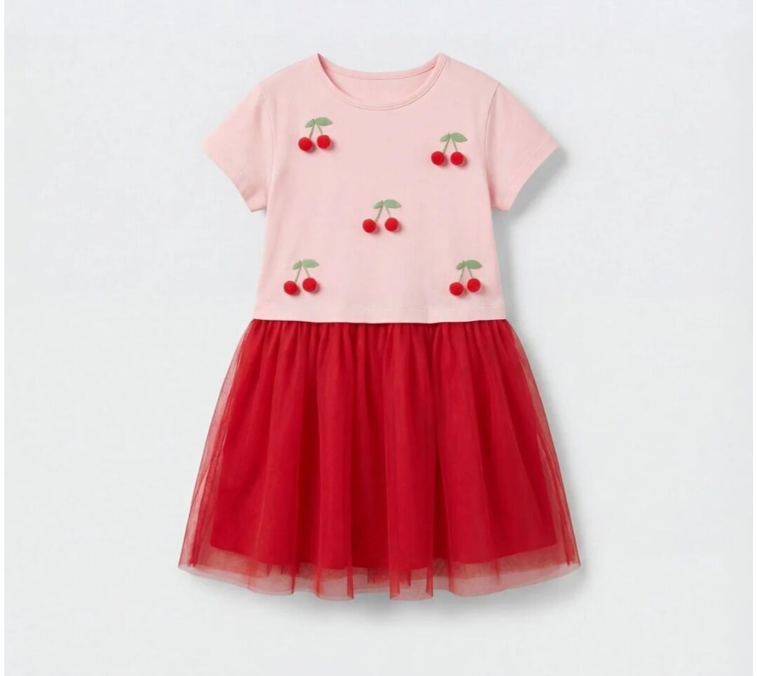 Kiraz aplikeli tütü elbise kırmızı