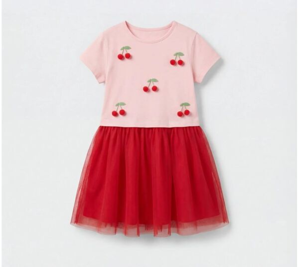 Kiraz aplikeli tütü elbise kırmızı