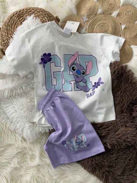 Karakter baskılı şortlu takım lila