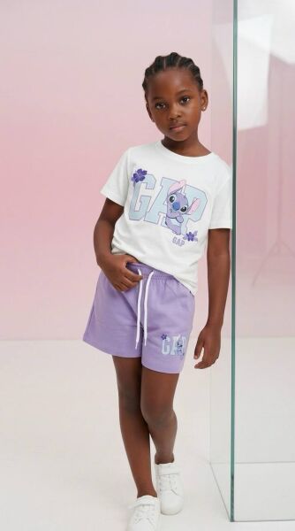 Karakter baskılı şortlu takım lila