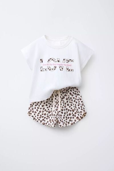 Love leopar baskılı şortlu takım