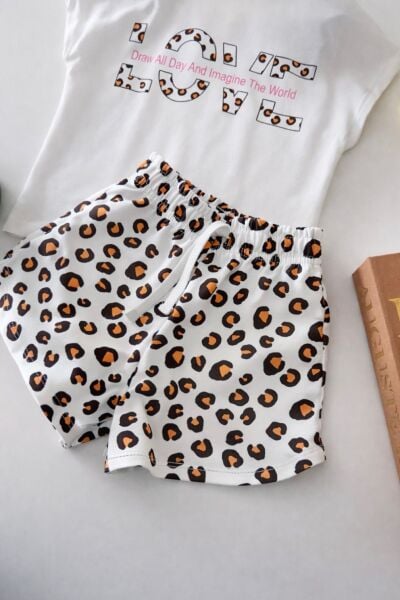 Love leopar baskılı şortlu takım