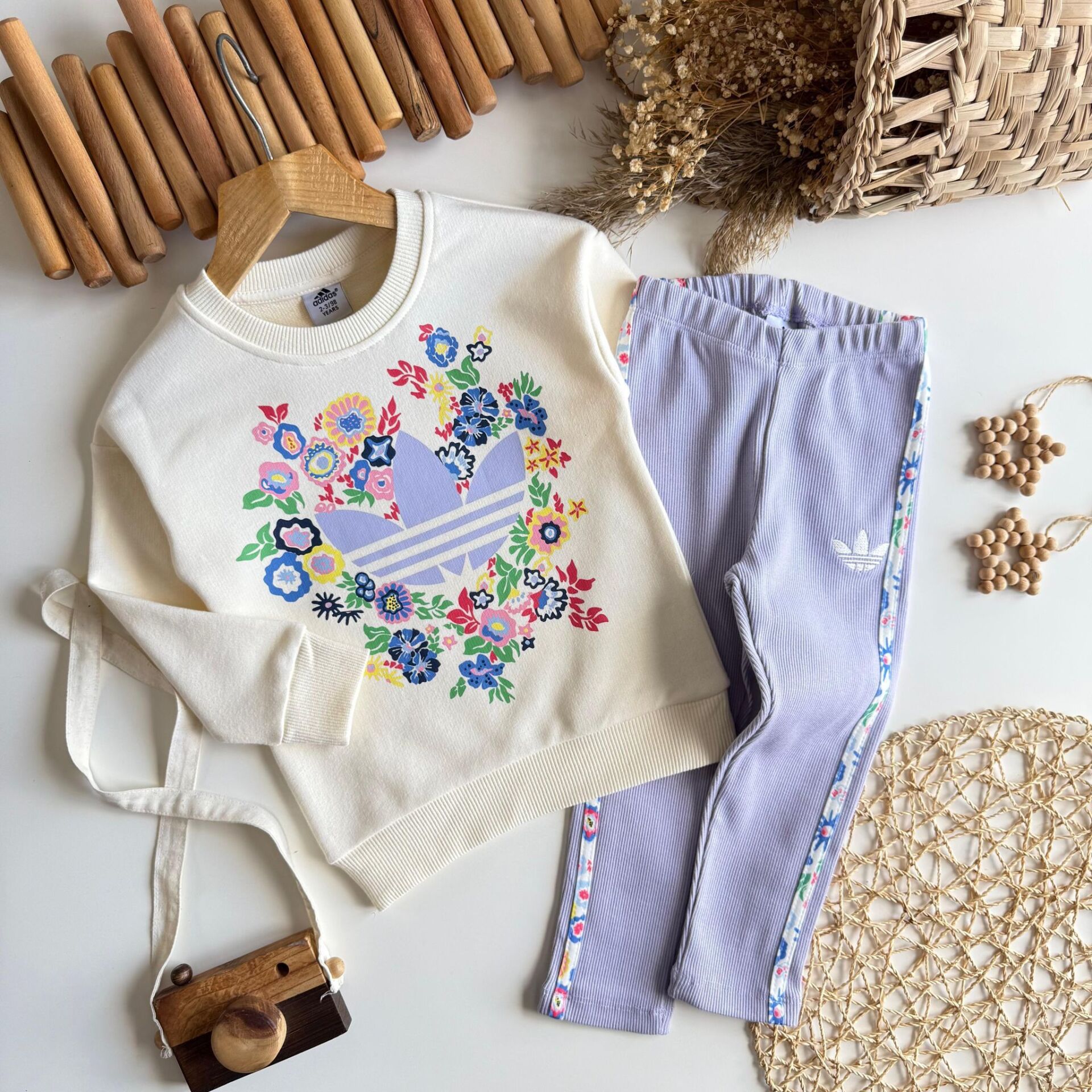 Çizgili taytlı takım lila