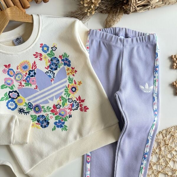 Çizgili taytlı takım lila