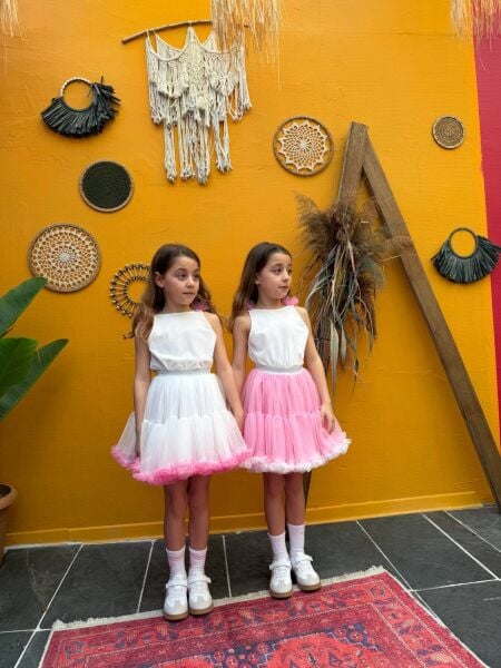 Sırt detaylı karnaval tütü etek takım pembe