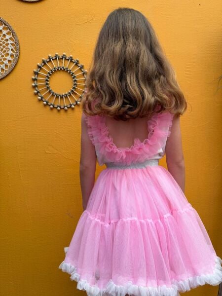 Sırt detaylı karnaval tütü etek takım pembe