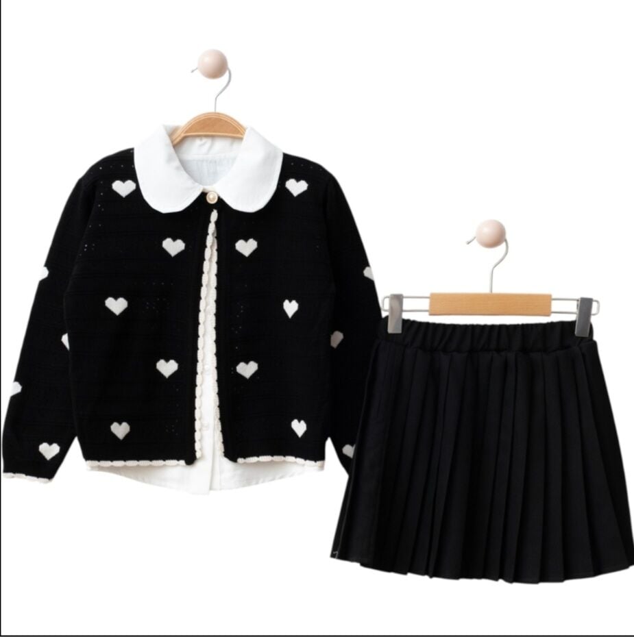 Triko kalpli üçlü set takım siyah