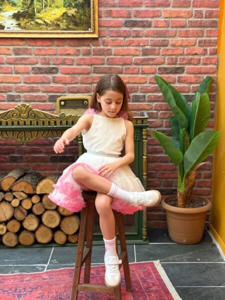 Sırt detaylı karnaval tütü etek takım beyaz