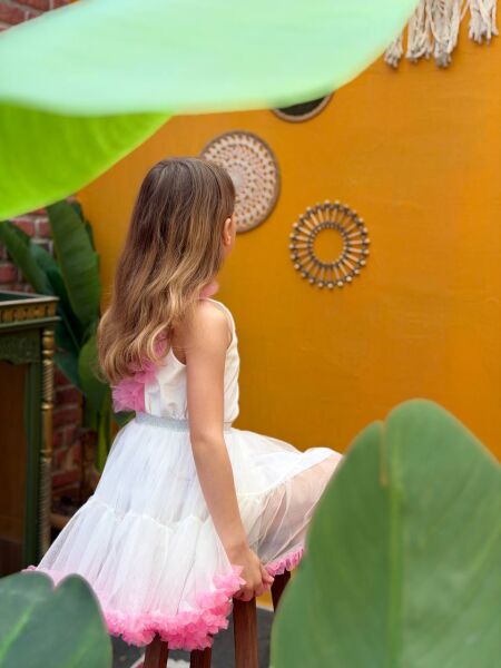 Sırt detaylı karnaval tütü etek takım beyaz