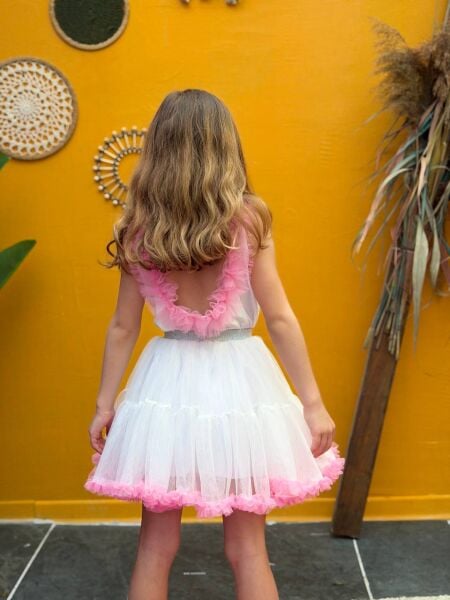 Sırt detaylı karnaval tütü etek takım beyaz