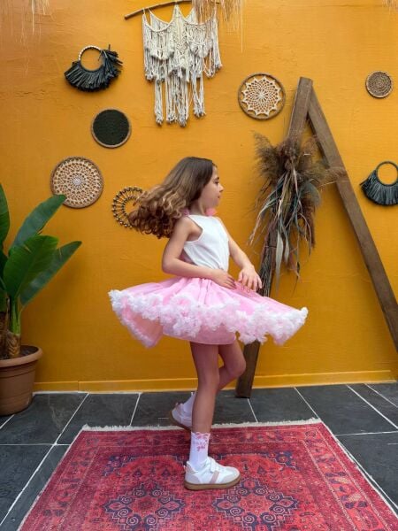 Sırt detaylı karnaval tütü etek takım beyaz