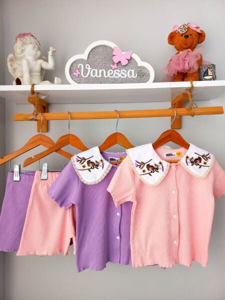 Yaka detaylı kaşkorse takım lila