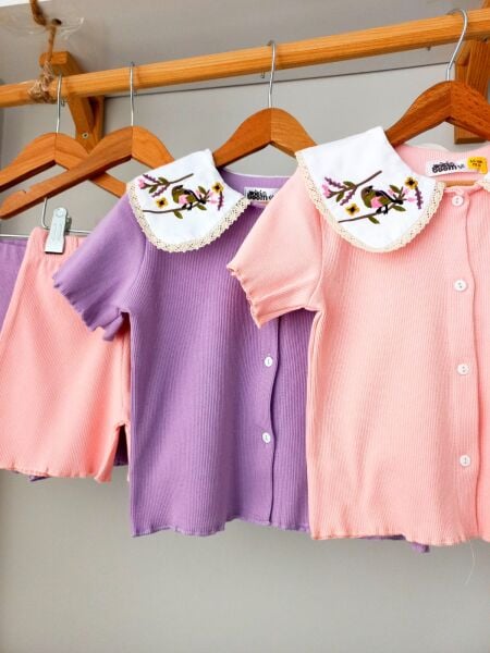 Yaka detaylı kaşkorse takım lila