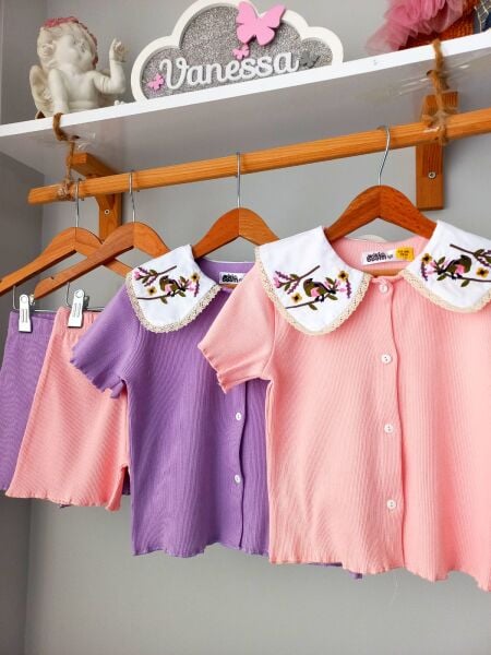 Yaka detaylı kaşkorse takım lila