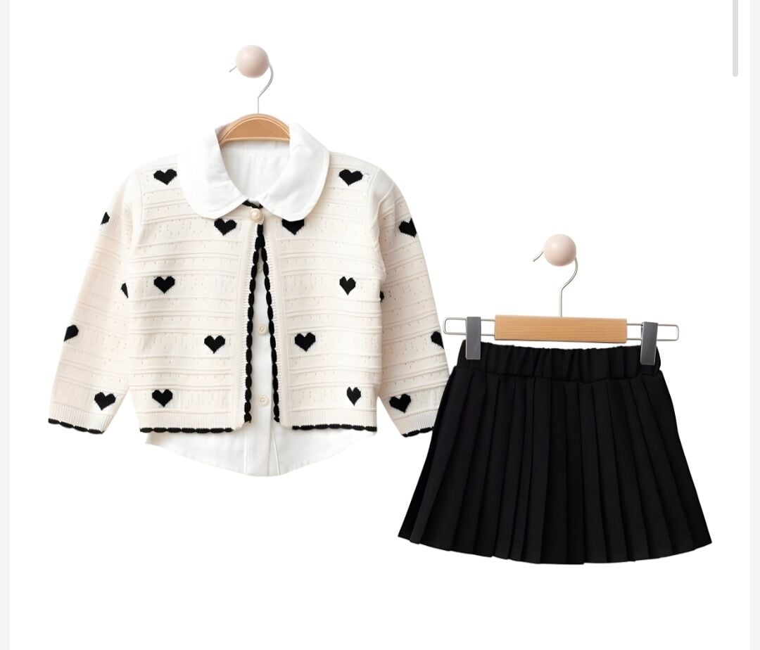 Triko kalpli üçlü set takım beyaz