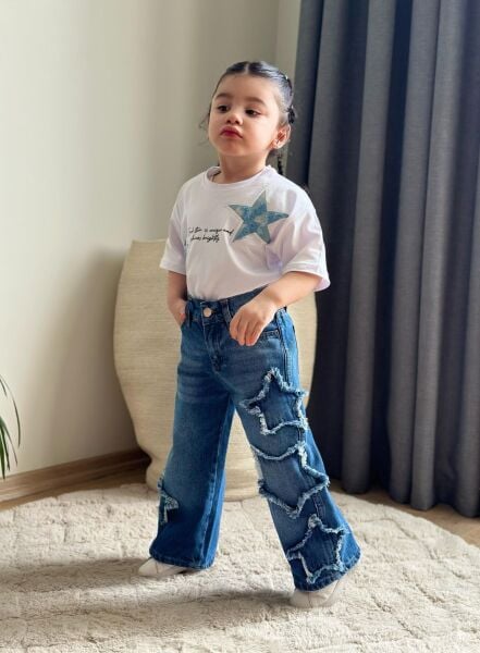 Yıldız detaylı denim takım