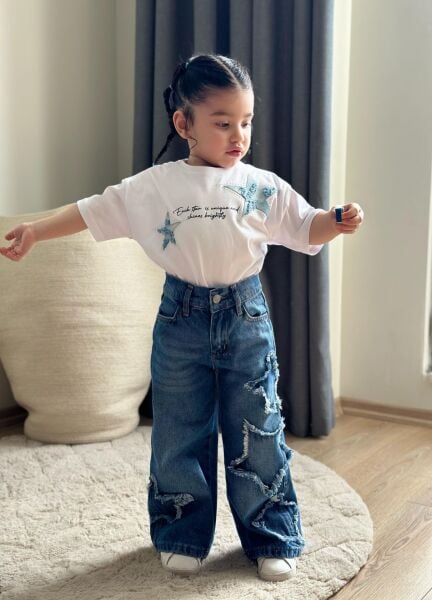 Yıldız detaylı denim takım