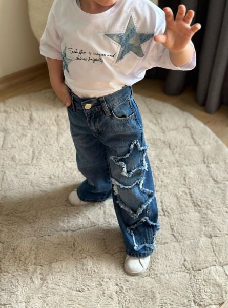 Yıldız detaylı denim takım