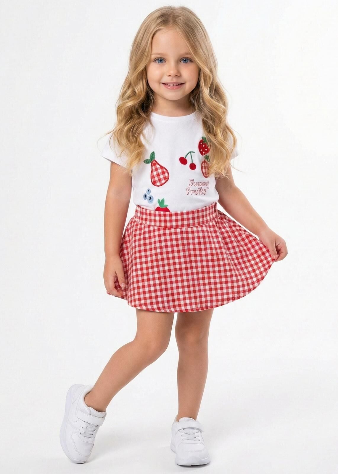 Fruits pötikare şort etekli takım kırmızı