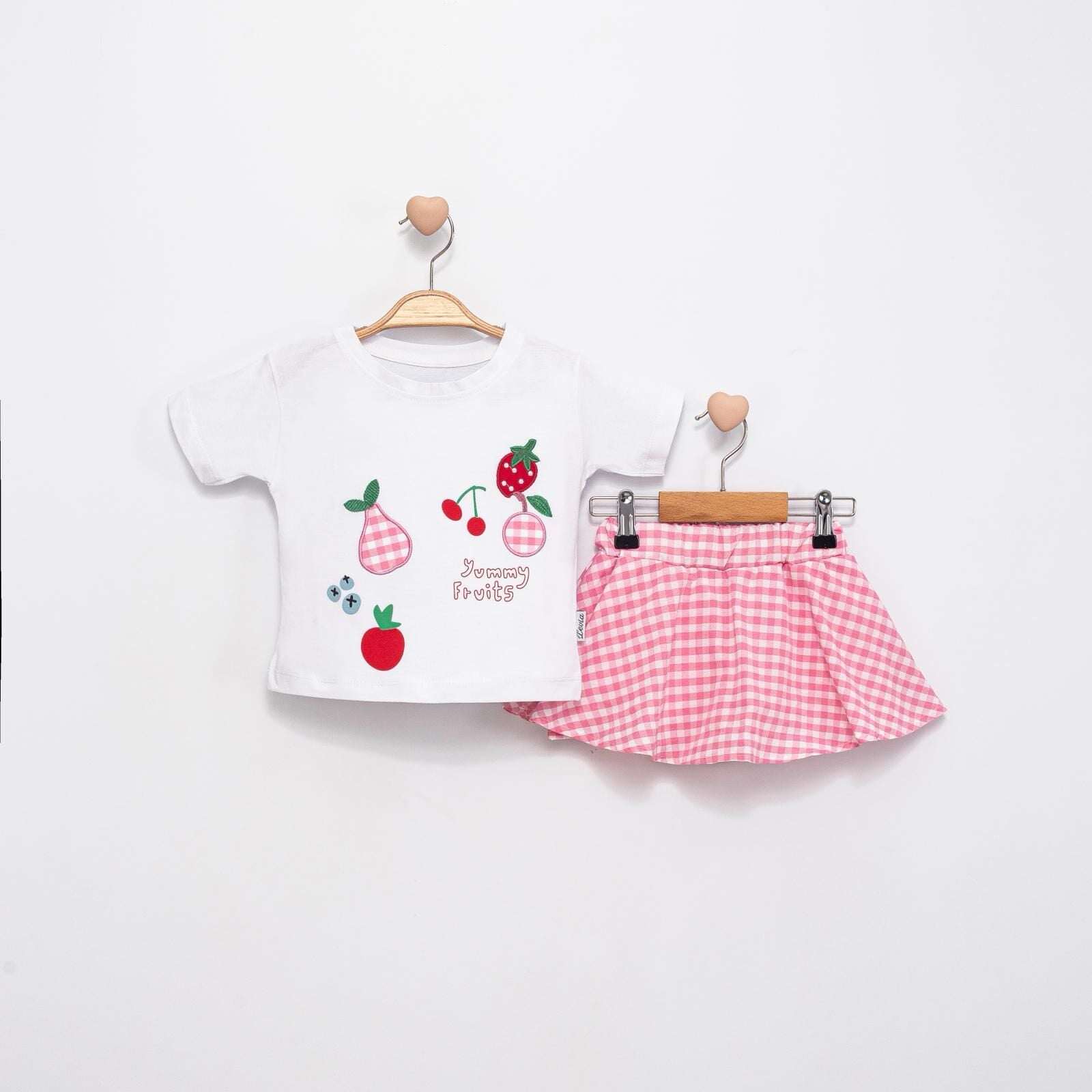 Fruits pötikare şort etekli takım pembe