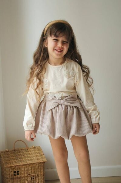 Fiyonk aplikeli balon etek takim