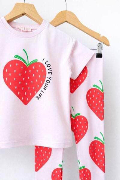 Çilek baskılı taytlı takım