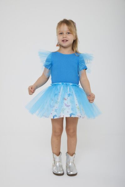 Tül detaylı etekli takım mavi (toka dahil)