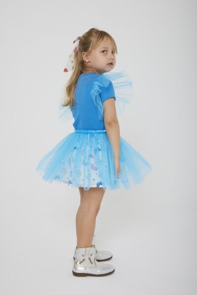 Tül detaylı etekli takım mavi (toka dahil)