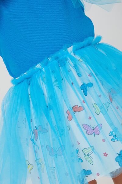 Tül detaylı etekli takım mavi (toka dahil)