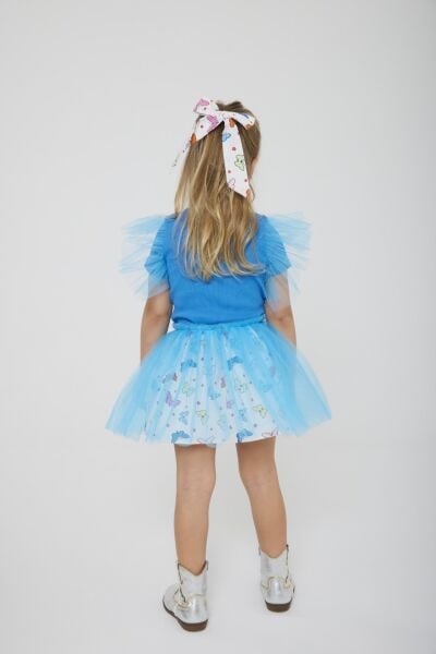 Tül detaylı etekli takım mavi (toka dahil)