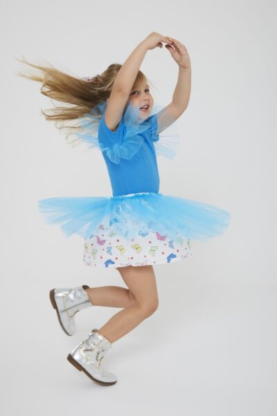 Tül detaylı etekli takım mavi (toka dahil)