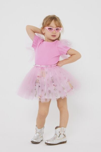 Tül detaylı etekli takım pembe (toka dahil)