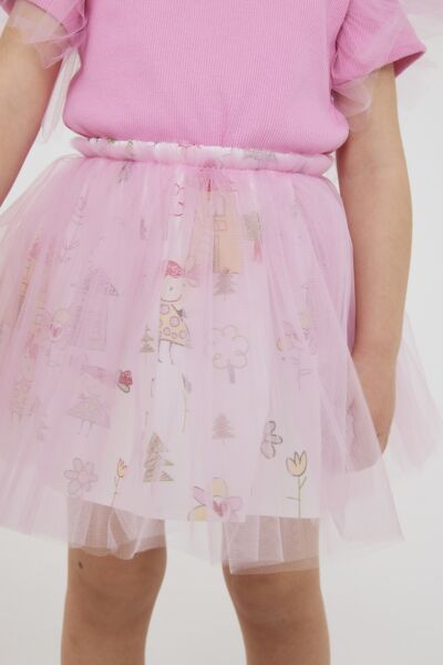 Tül detaylı etekli takım pembe (toka dahil)