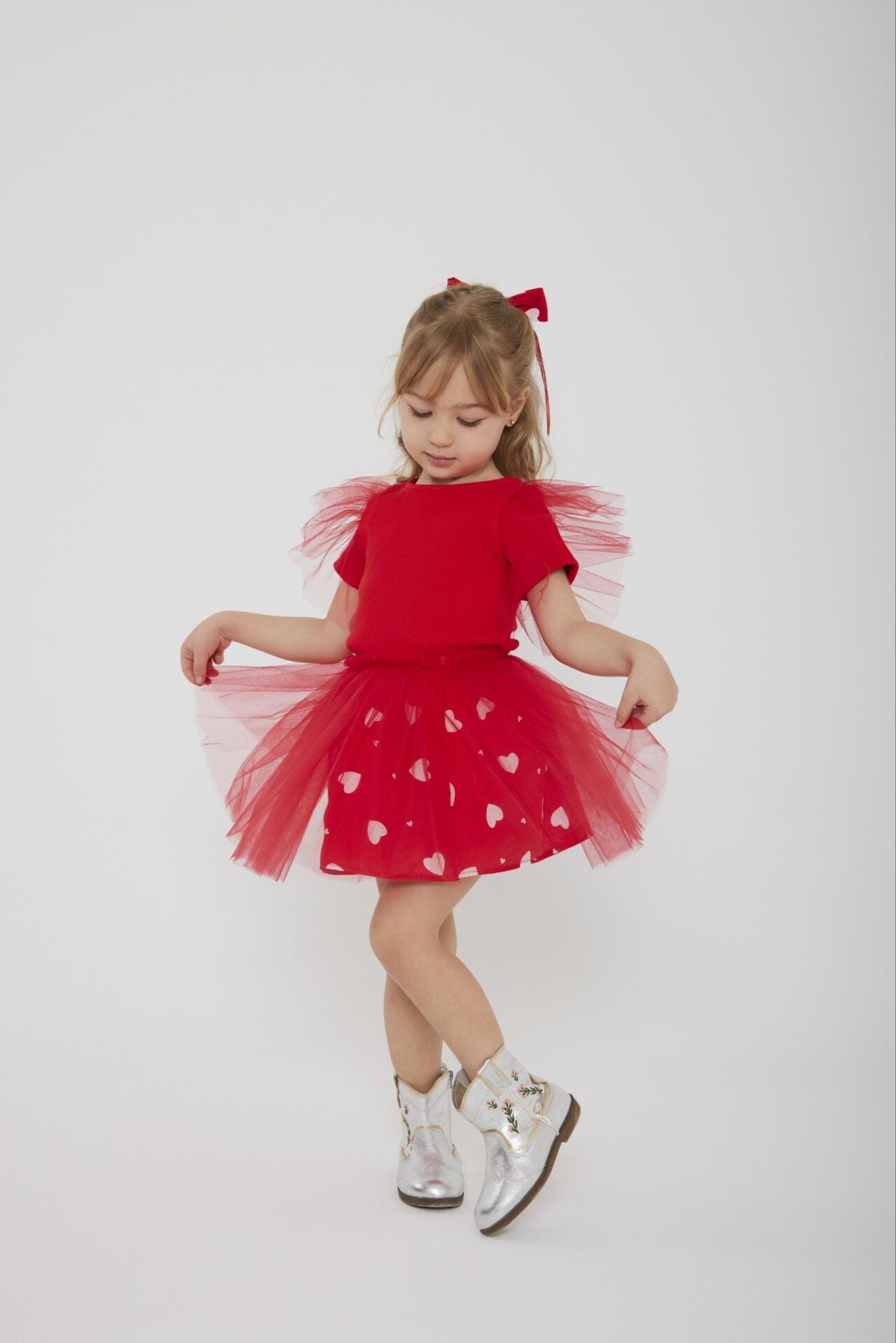 Tül detaylı etekli takım kırmızı (toka dahil)