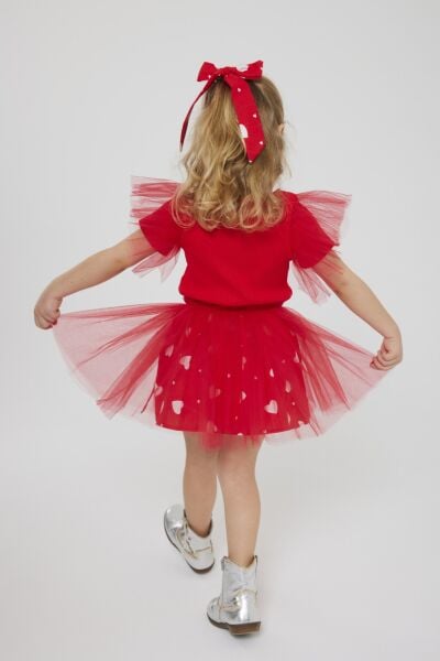 Tül detaylı etekli takım kırmızı (toka dahil)