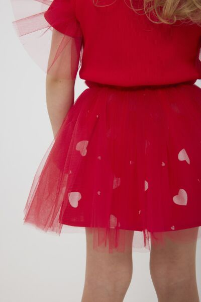 Tül detaylı etekli takım kırmızı (toka dahil)