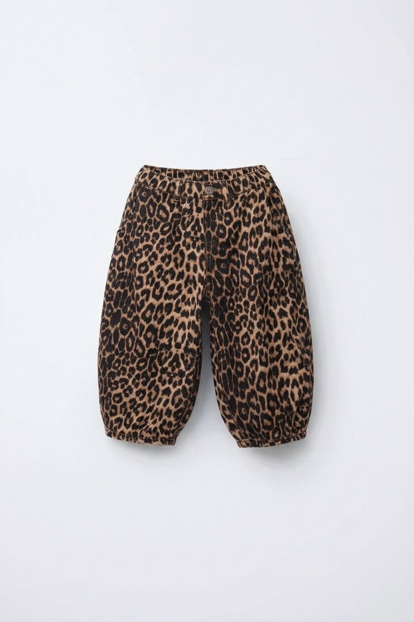 Leopar balon denim pantolon