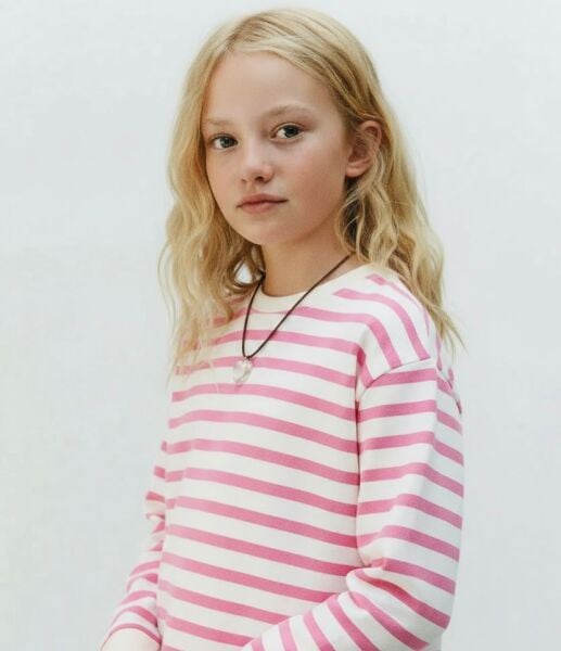 Pembe çizgili basic sweat