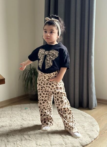 Leopar denim takım siyah