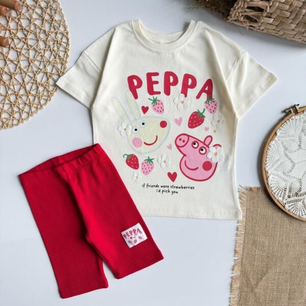 Karakter baskılı biker taytlı takım kırmızı