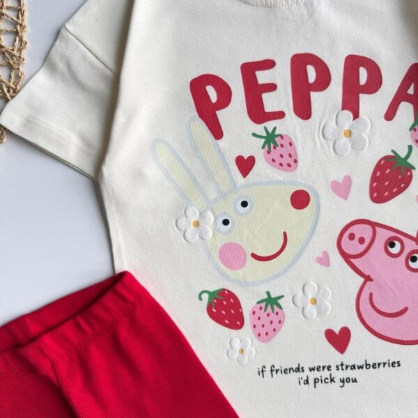 Karakter baskılı biker taytlı takım kırmızı