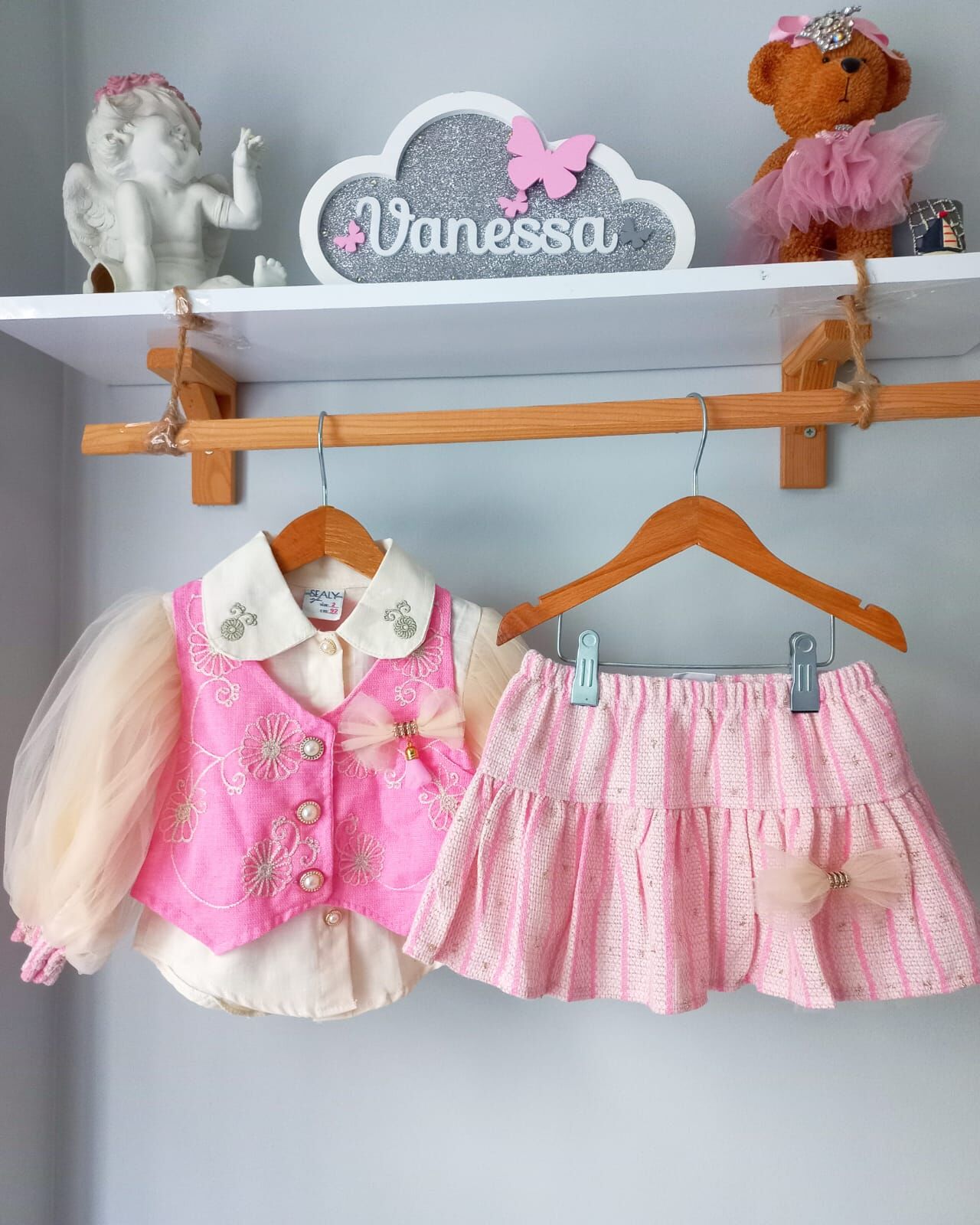 Nakışlı tüllü 3 lü set takım pembe