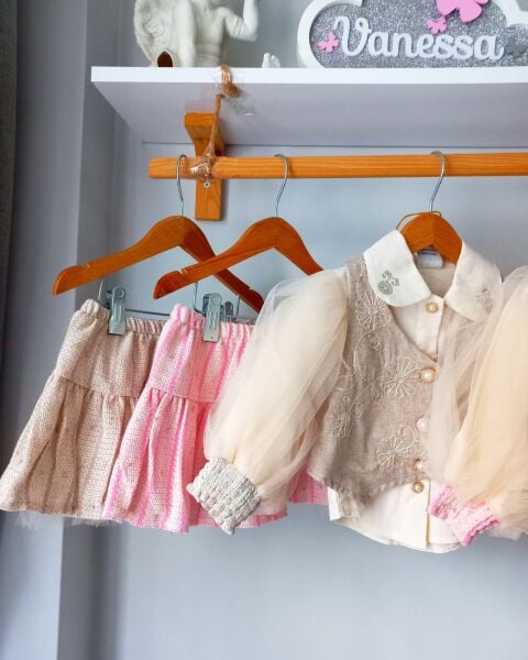 Nakış tüllü 3 lu set takım krem