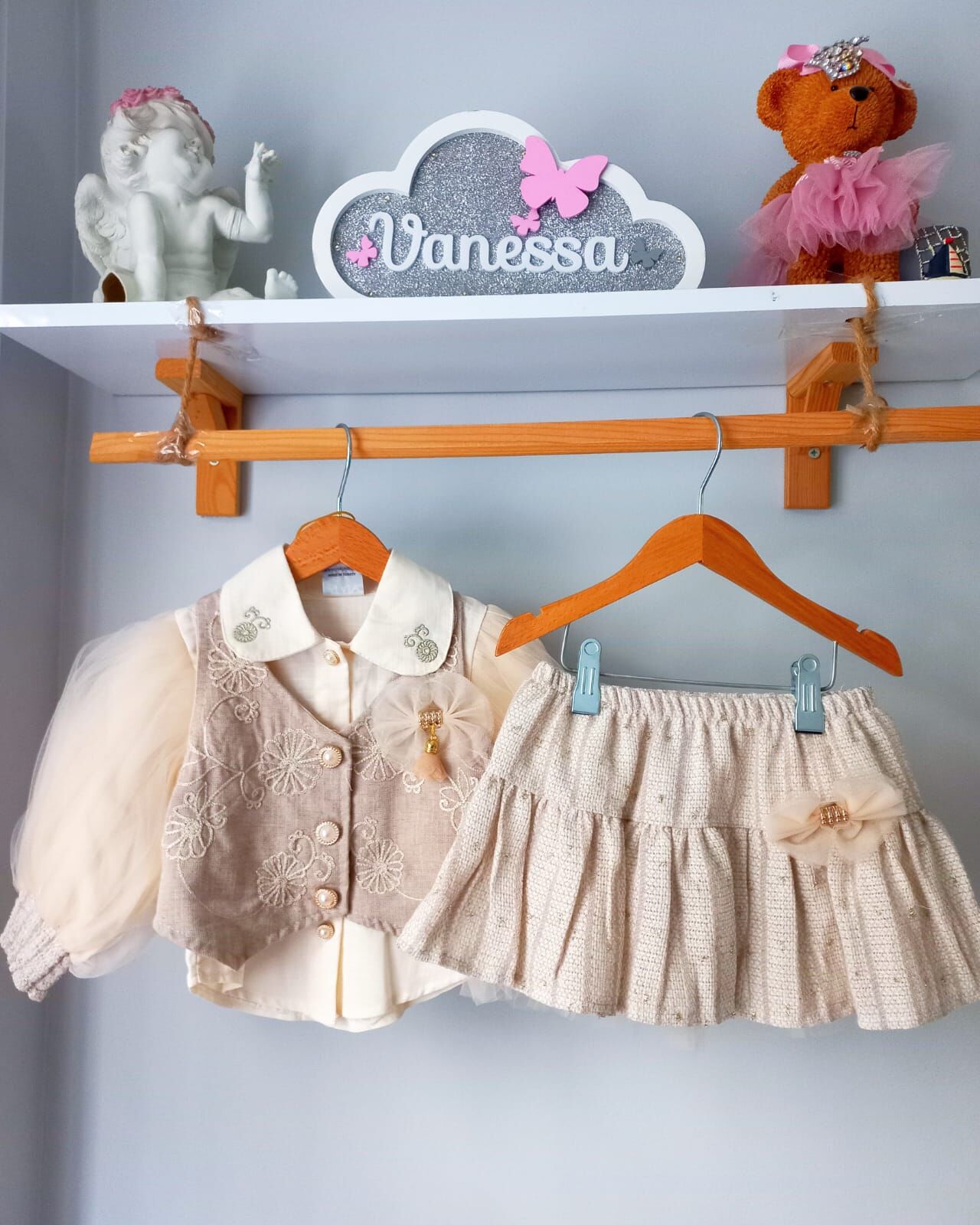 Nakış tüllü 3 lu set takım krem